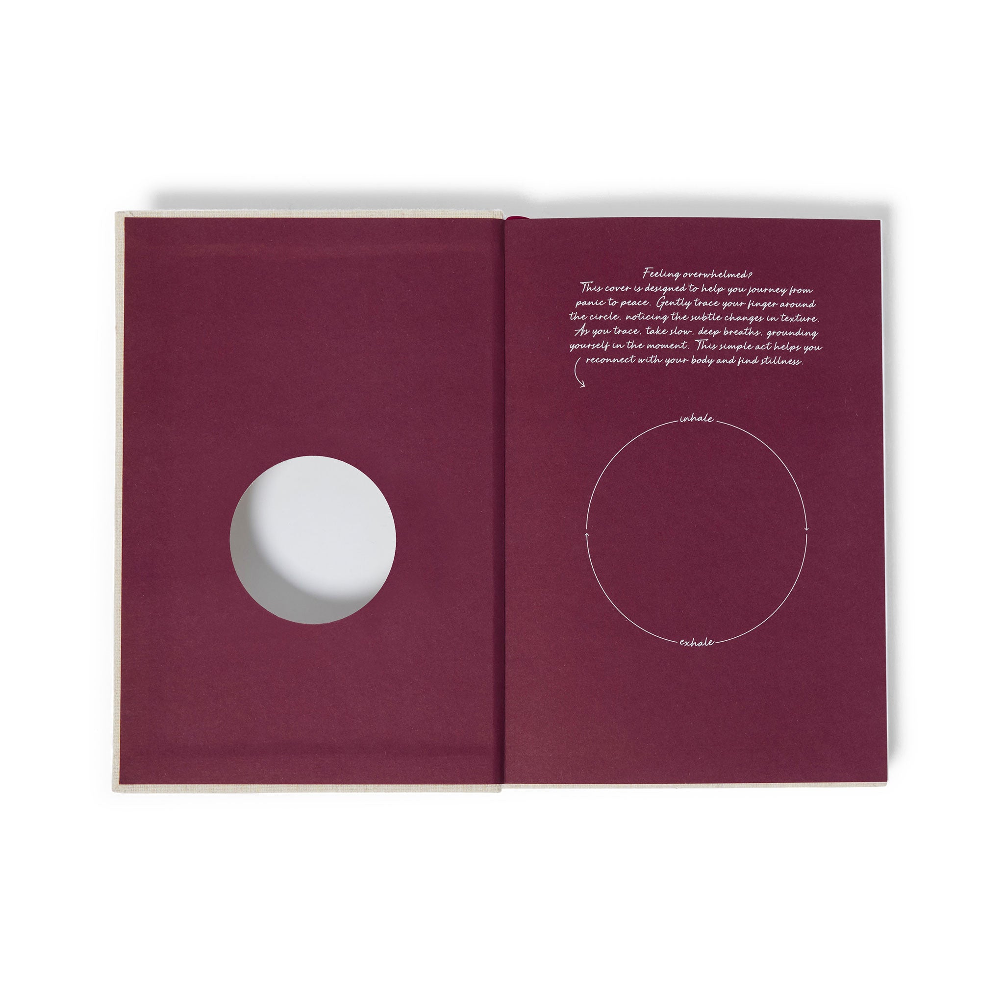 The Head Plan x Louise Thompson GRATEFUL Gratitude Journal open to cover page to show circle cutout