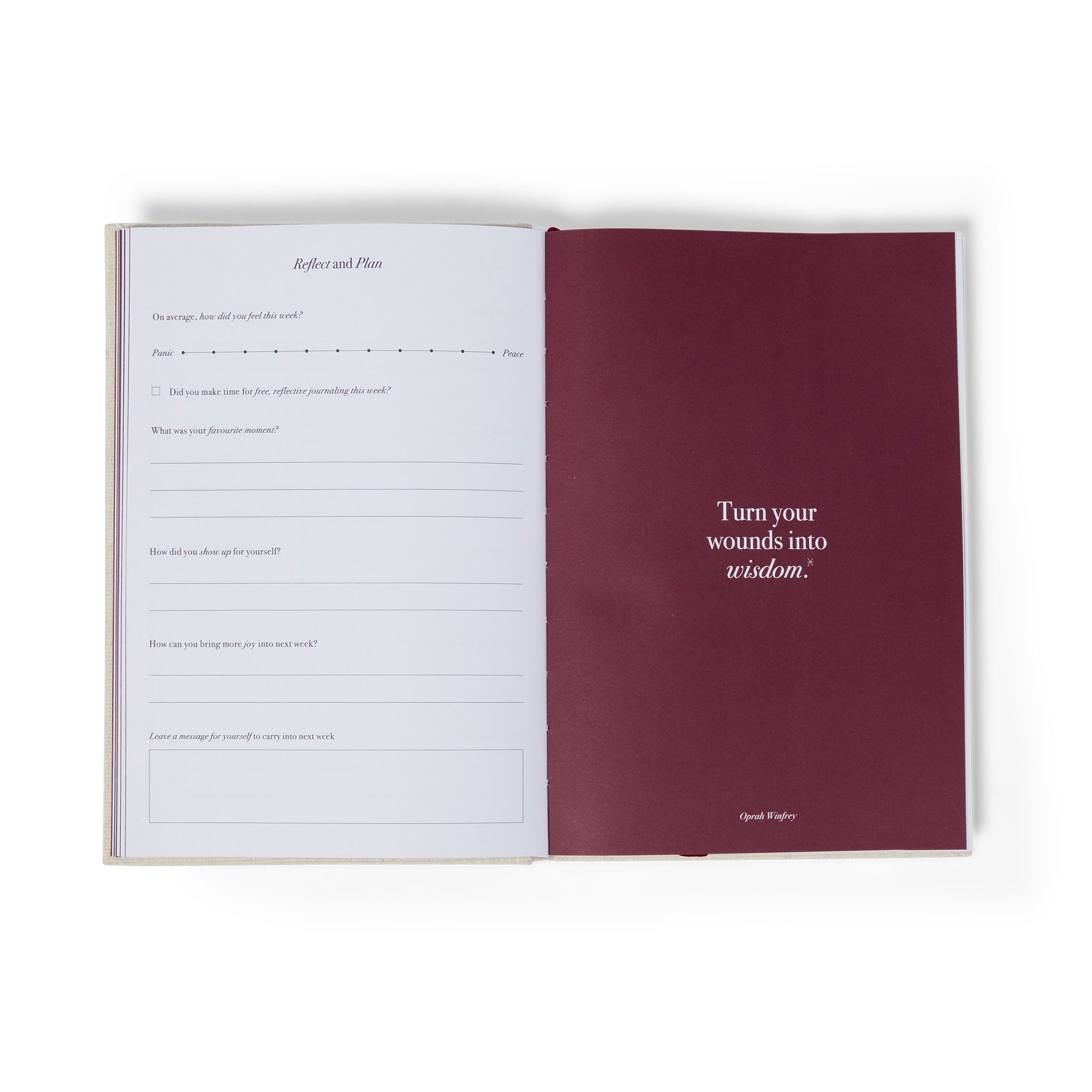 The Head Plan x Louise Thompson GRATEFUL Gratitude Journal open to Reflect and Plan page layout