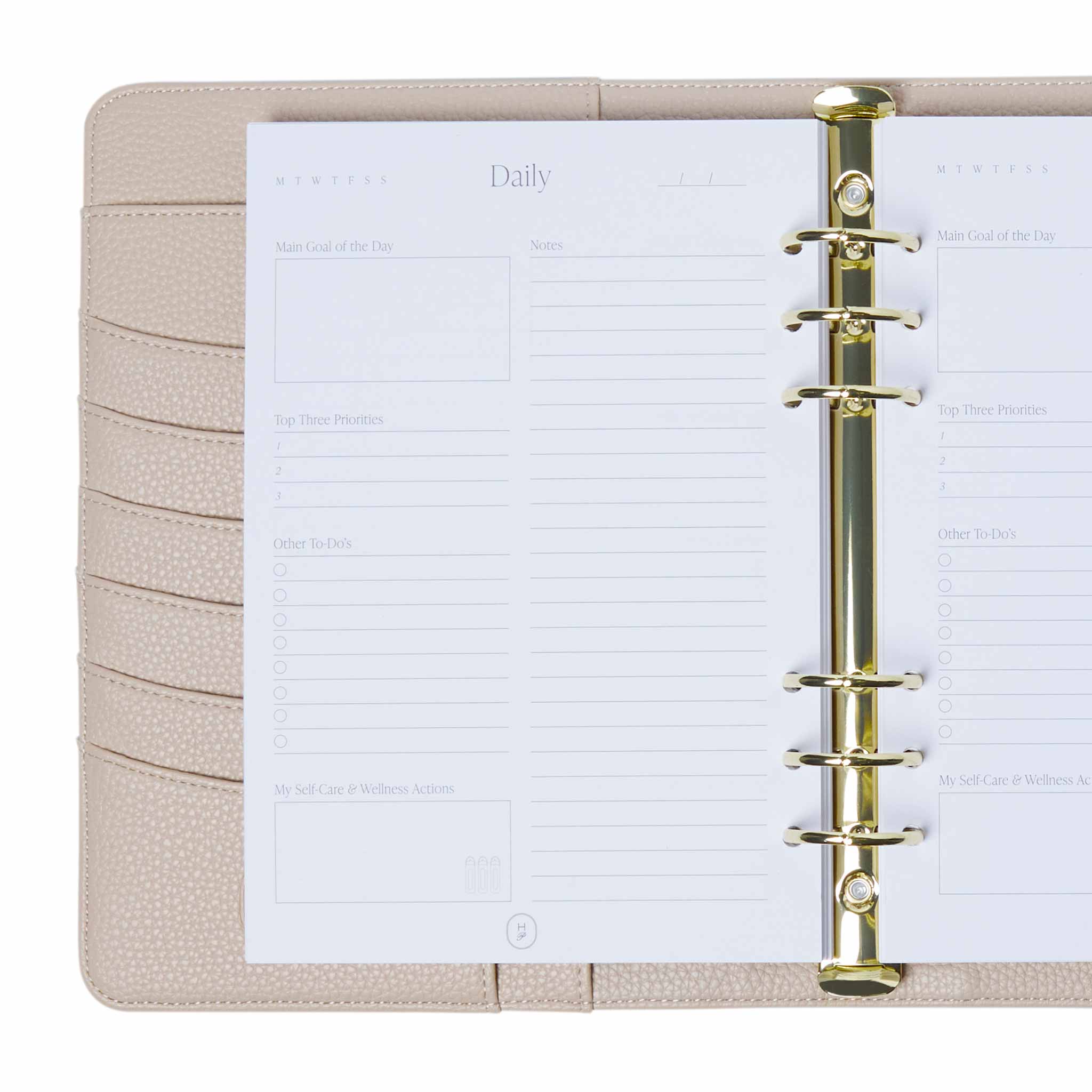 The Head Plan Agenda in the colour Nude open with ‘Begin Today’ starter pack pages inside ring binder #color_nude