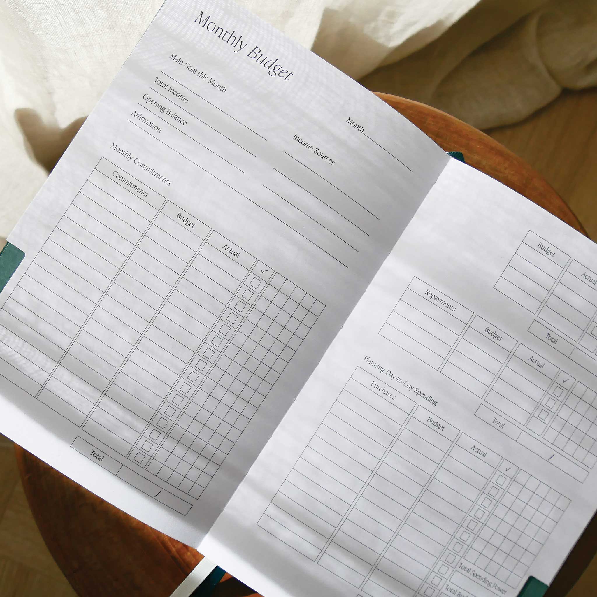 finance journal the head plan journal day to day lifestyle open monthly budget page green