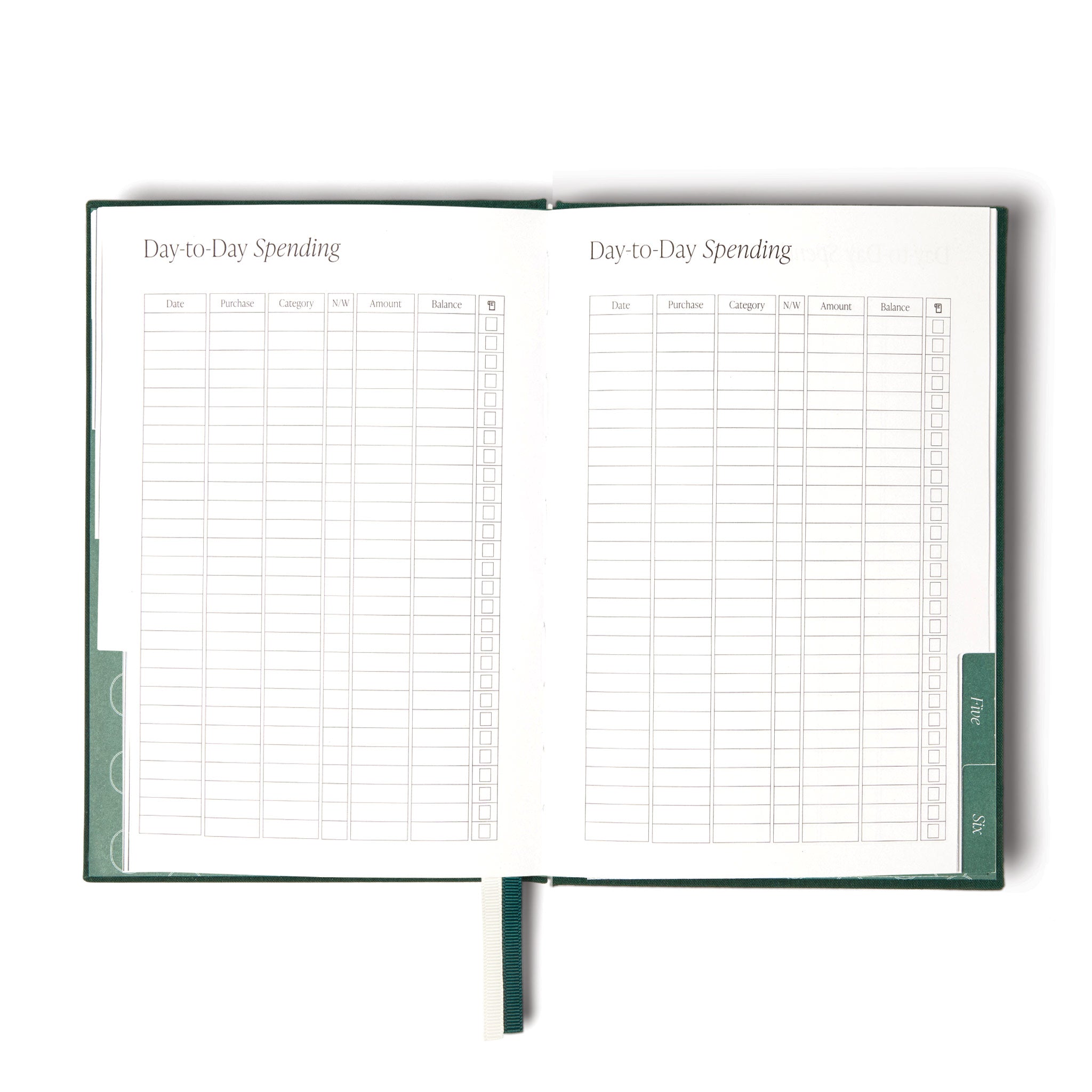 finance journal the head plan journal day to day spending page green