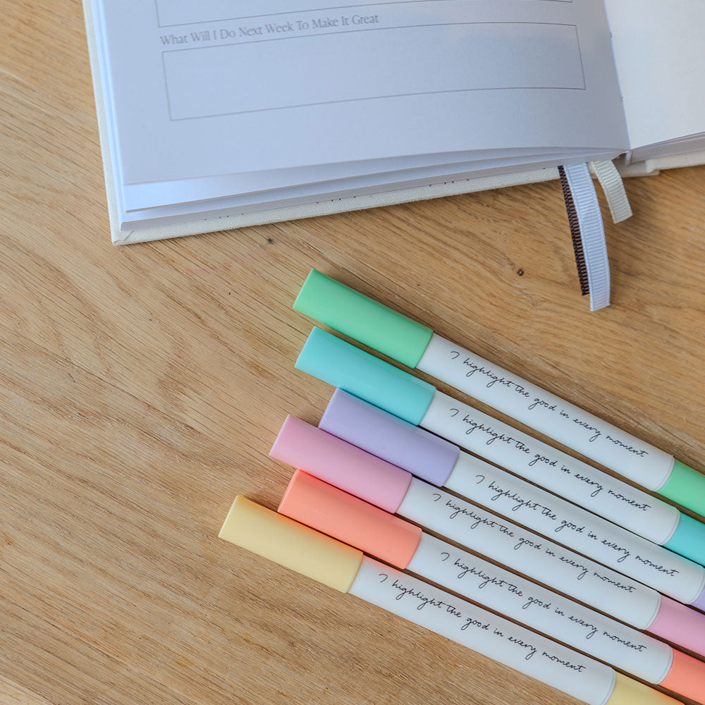 The Head Plan Highlighters alongside The Head Plan Journal in a lifestyle setting