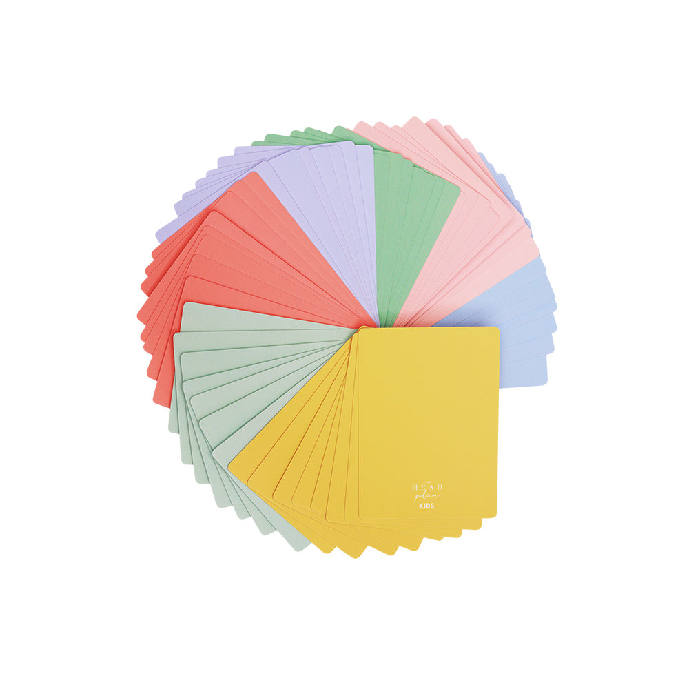 The Head Plan Kids Affirmation Cards showing backs arranged in spiral to display colours