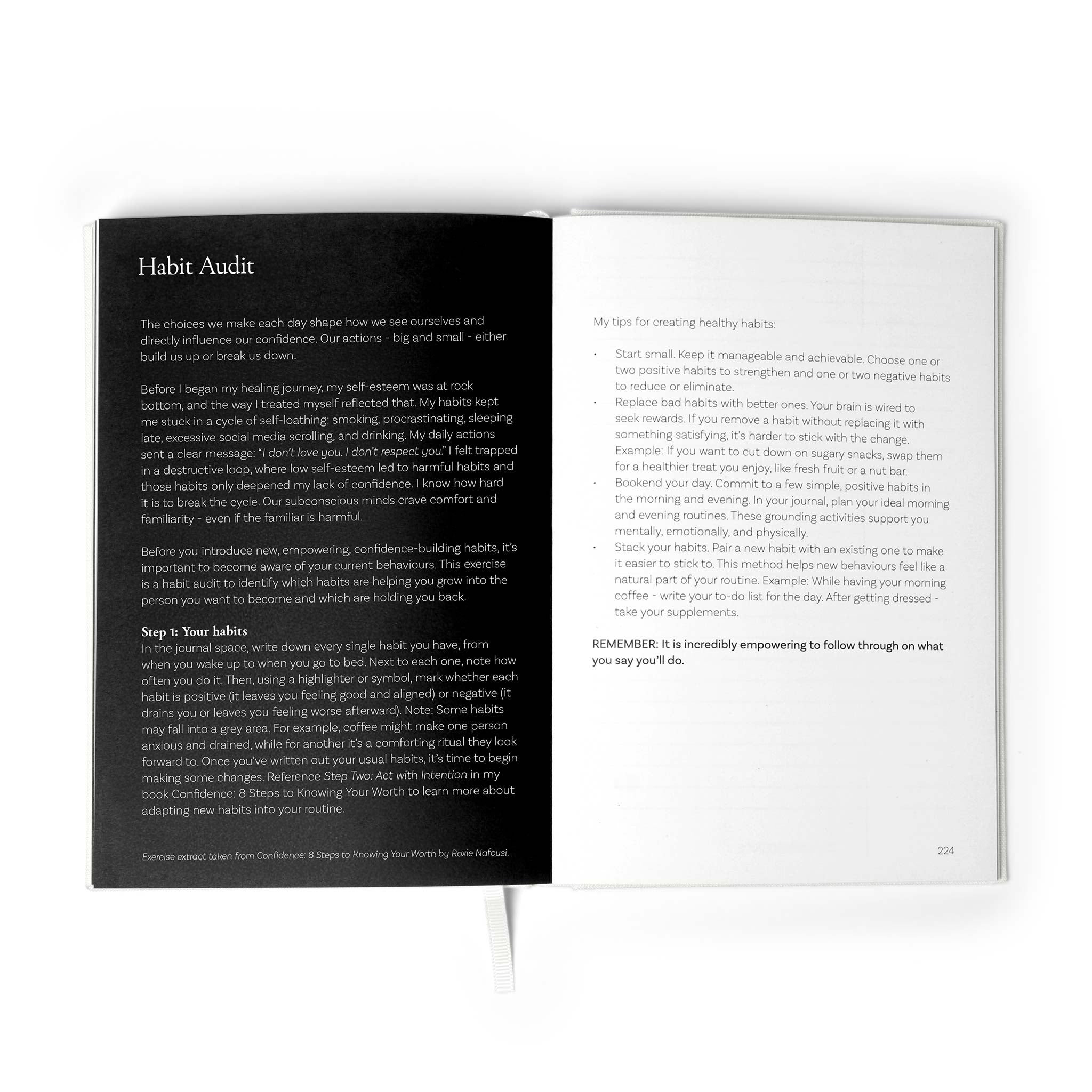 Journal by Roxie Nafousi in Collaboration with the Head Plan opened to an exercise page