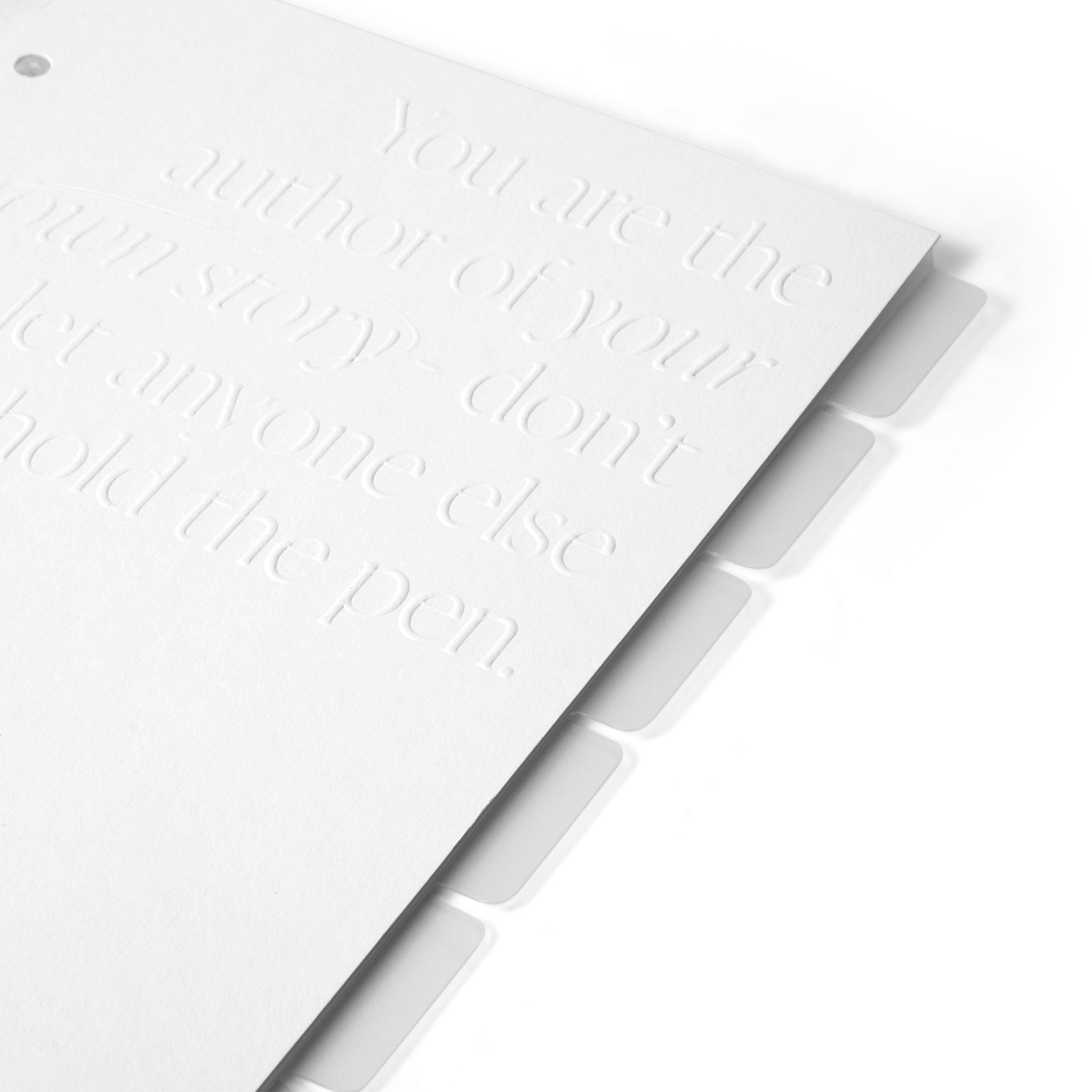 Close up of The Head Plan Agenda Accessories plain PVC frosted divider tabs set