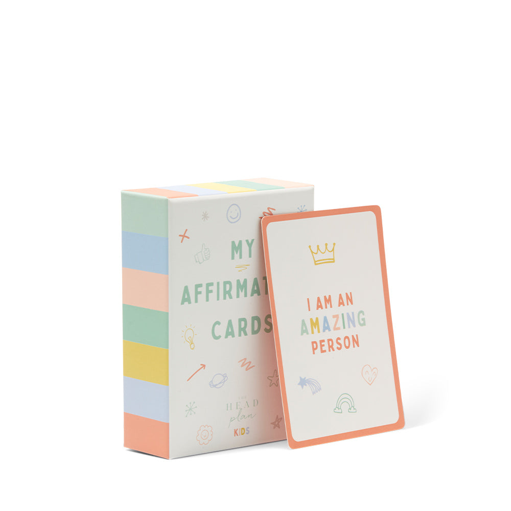 The Head Plan Kids Affirmation Cards box shown at an angle