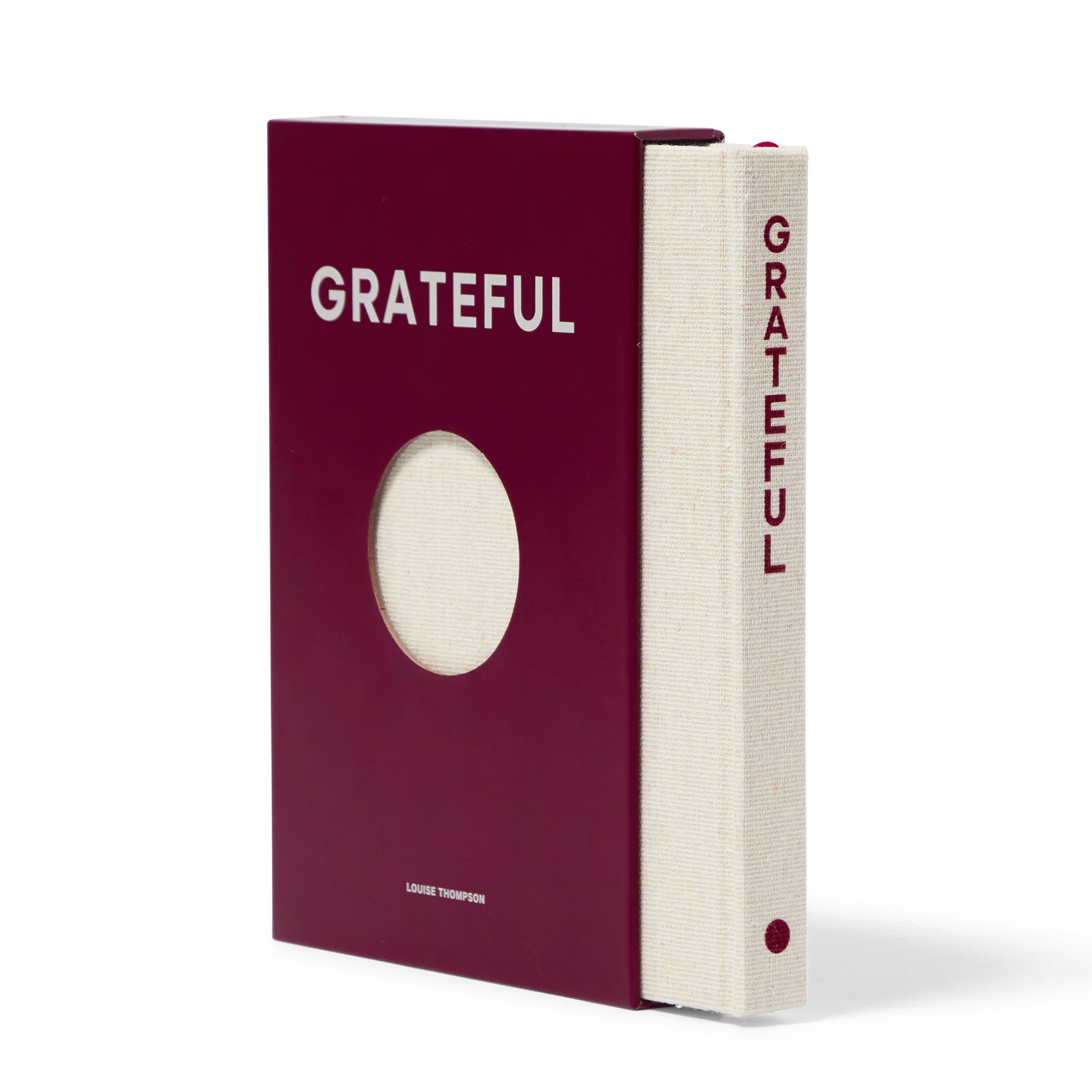 The Head Plan x Louise Thompson GRATEFUL Gratitude Journal in a box and at an angle to show the spine