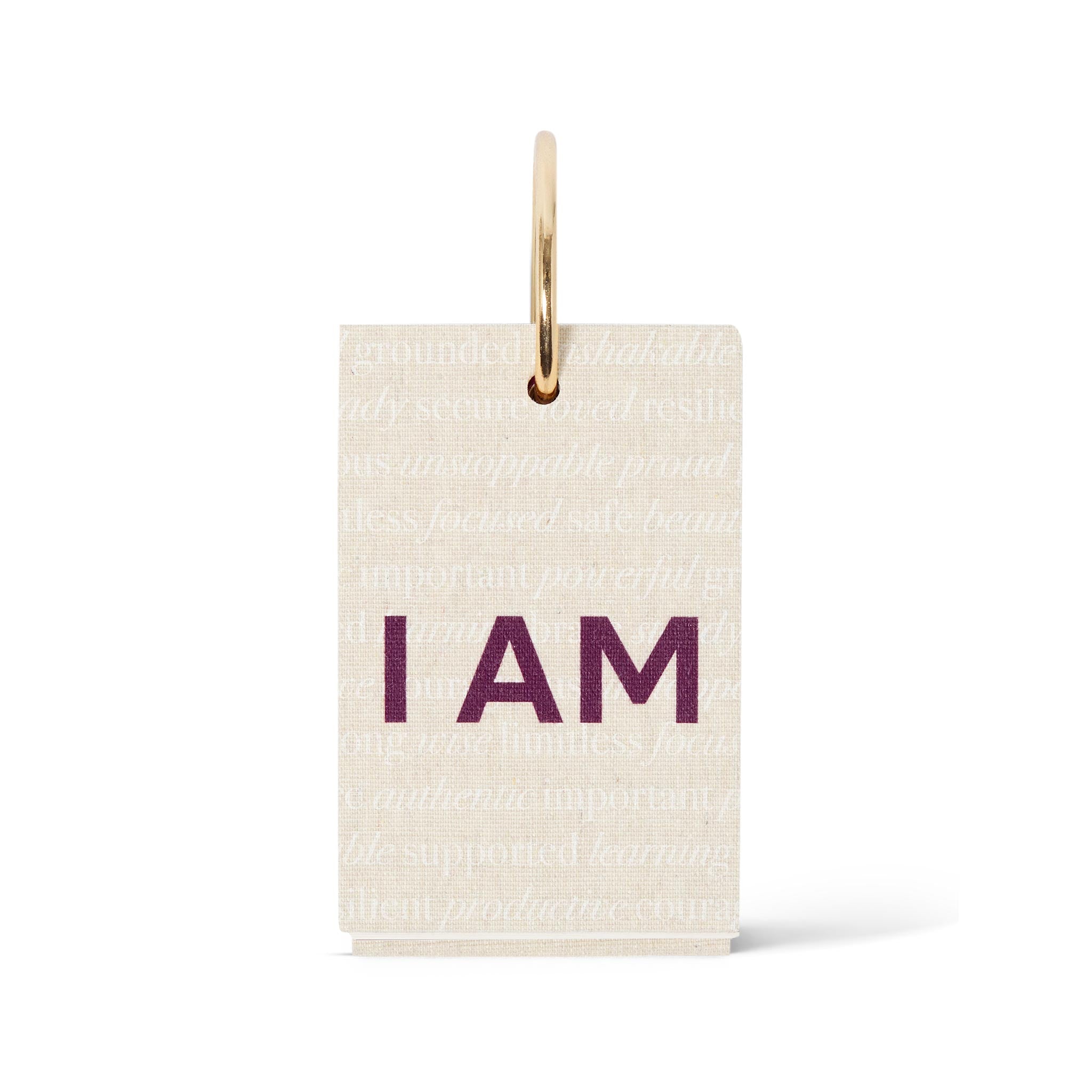 The Head Plan x Louise Affirmation Flip Deck cover in linen material with gold ring